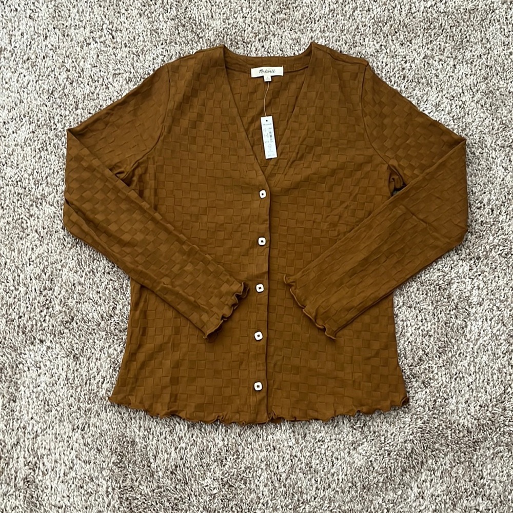 NWT Madewell V-Neck Checkerboard Cotton Jacquard Cardigan top size smalll